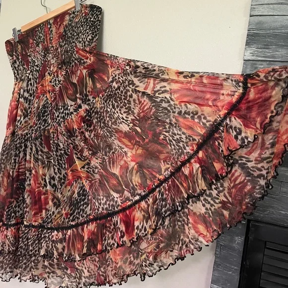 Sheer flowy leopard print floral dress that converts to a long skirt size XL - Picture 7 of 11